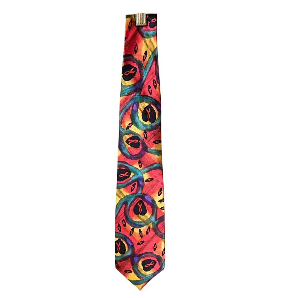 Rare Vintage Jamileh Kamran Faces of AIDS Silk Tie Ryan White Center 1990s USA